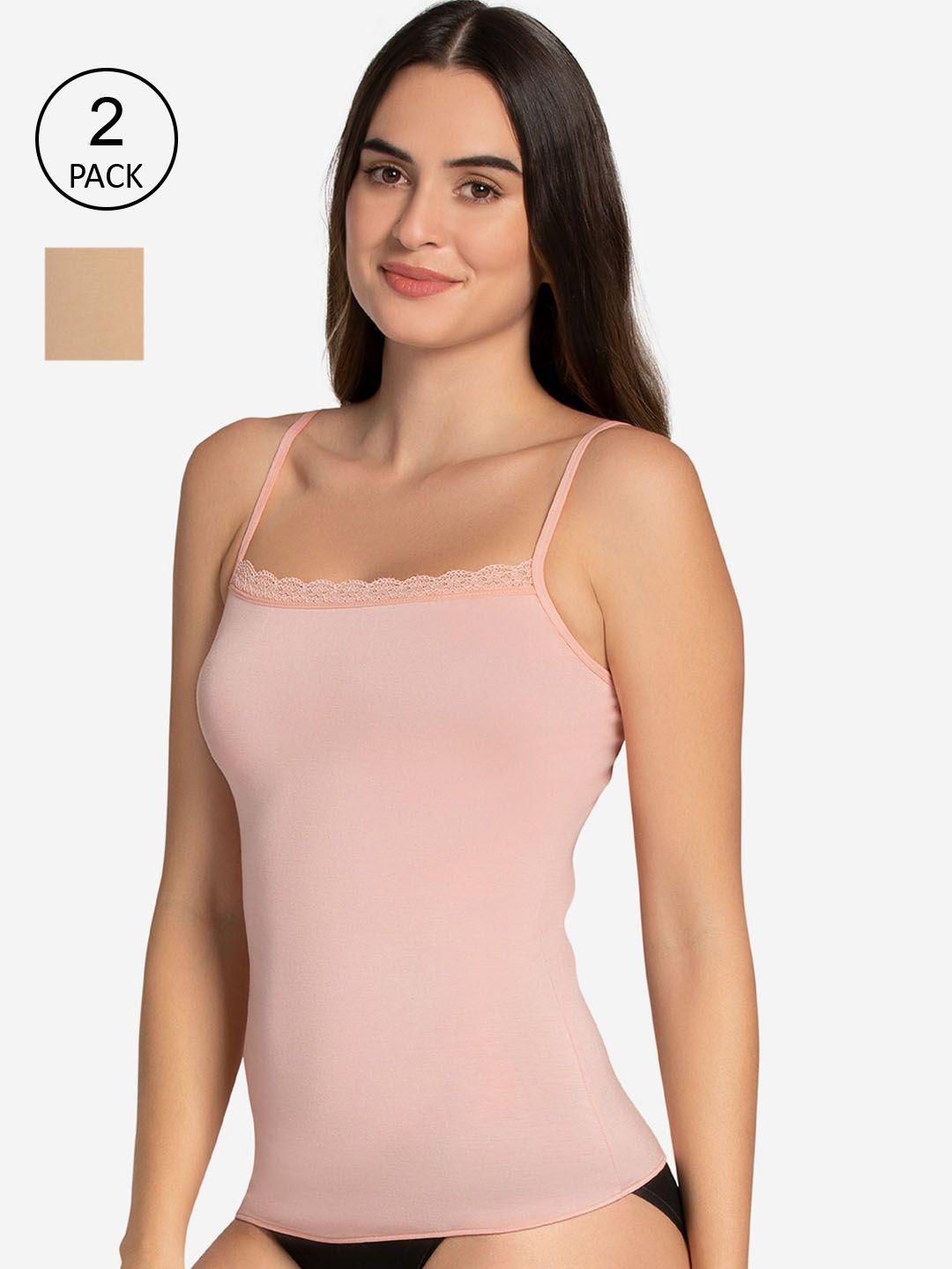 amante women pack of 2 pink & nude solid camisoles