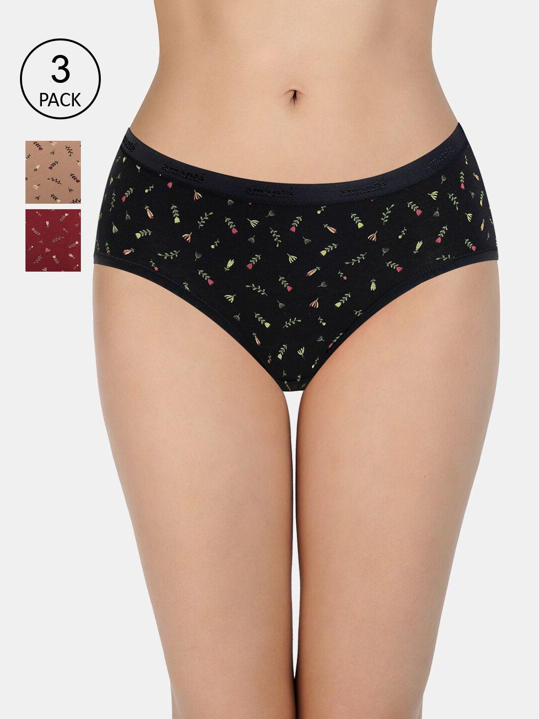 amante women pack of 3 printed cotton hipster briefs