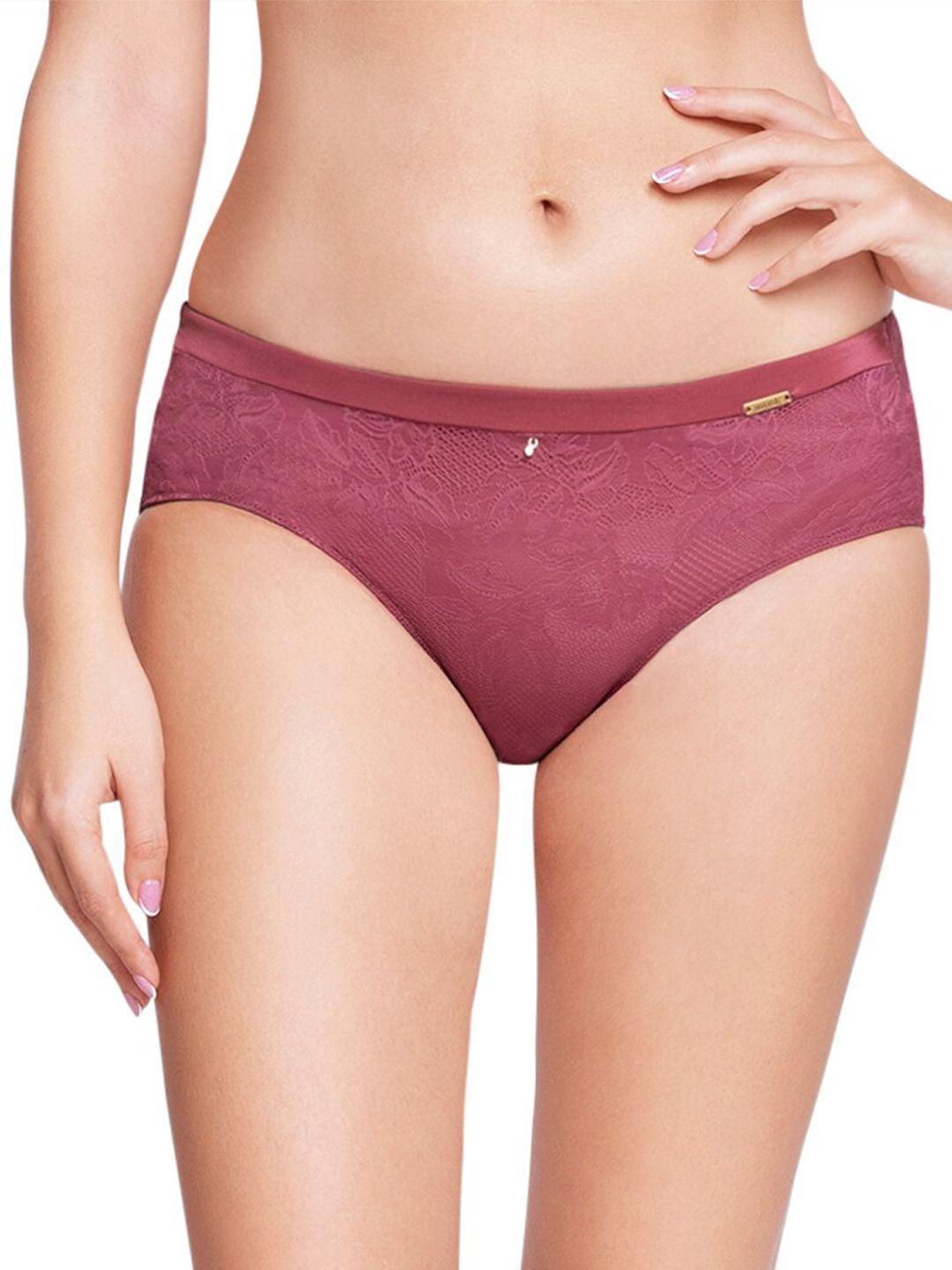 amante women purple lace three-fourth coverage low rise seamed hipster panty - pan88001