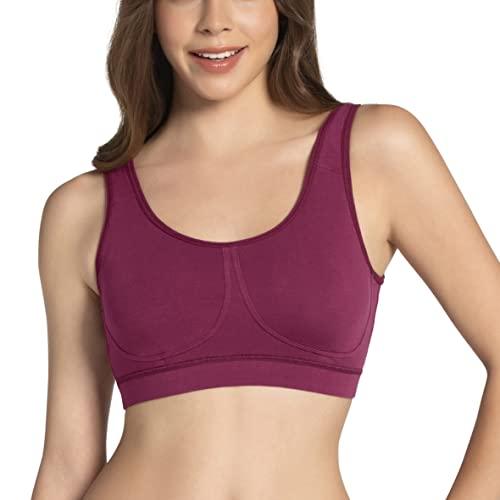 amante women solid double layered non padded non-wired full coverage seamless removable pads, wide shoulder straps, ideal for lounging or sleeping slip-on sleep bra - bra78901 (purple) (l)