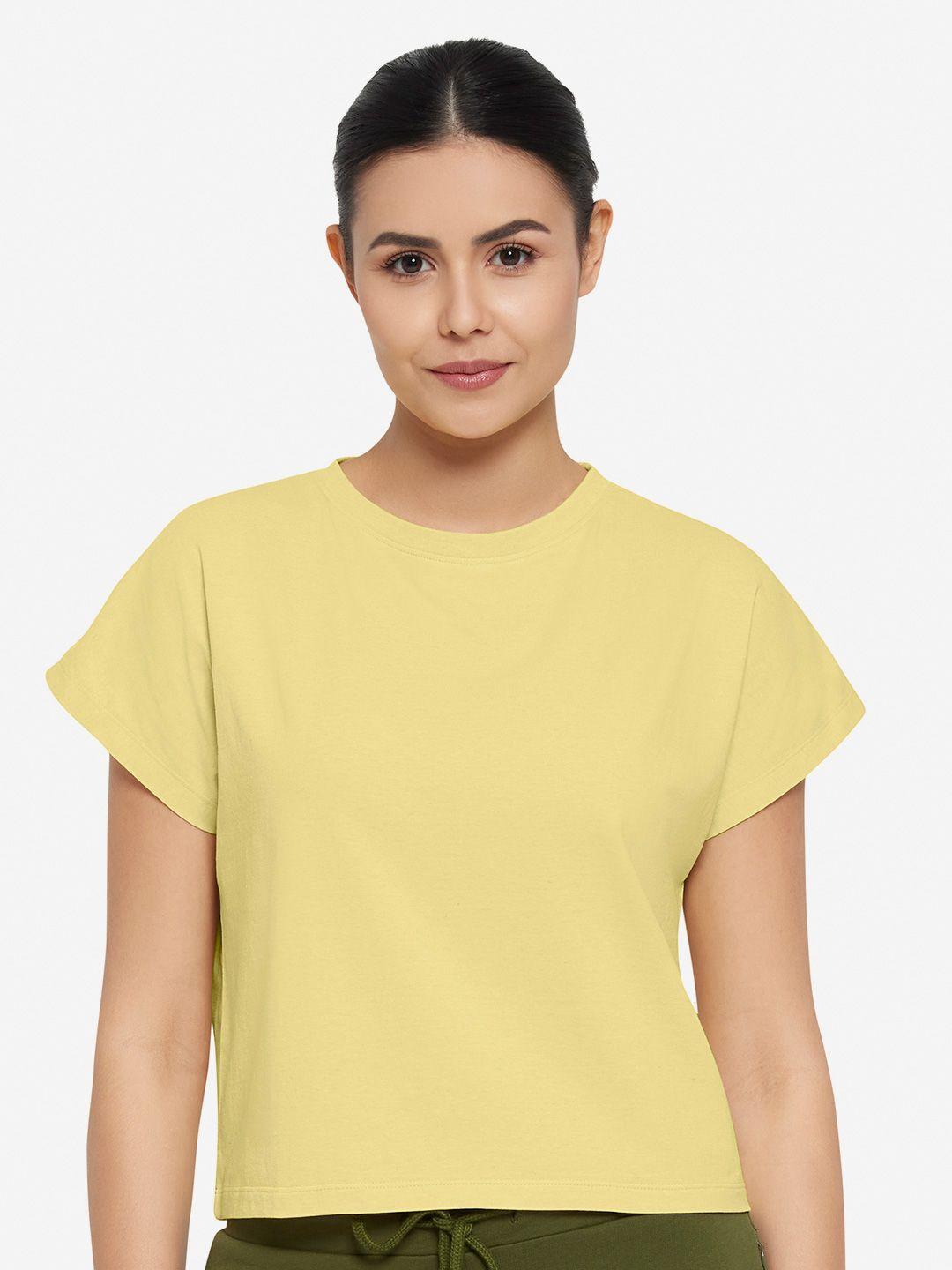 amante women yellow solid boxy cotton t-shirt