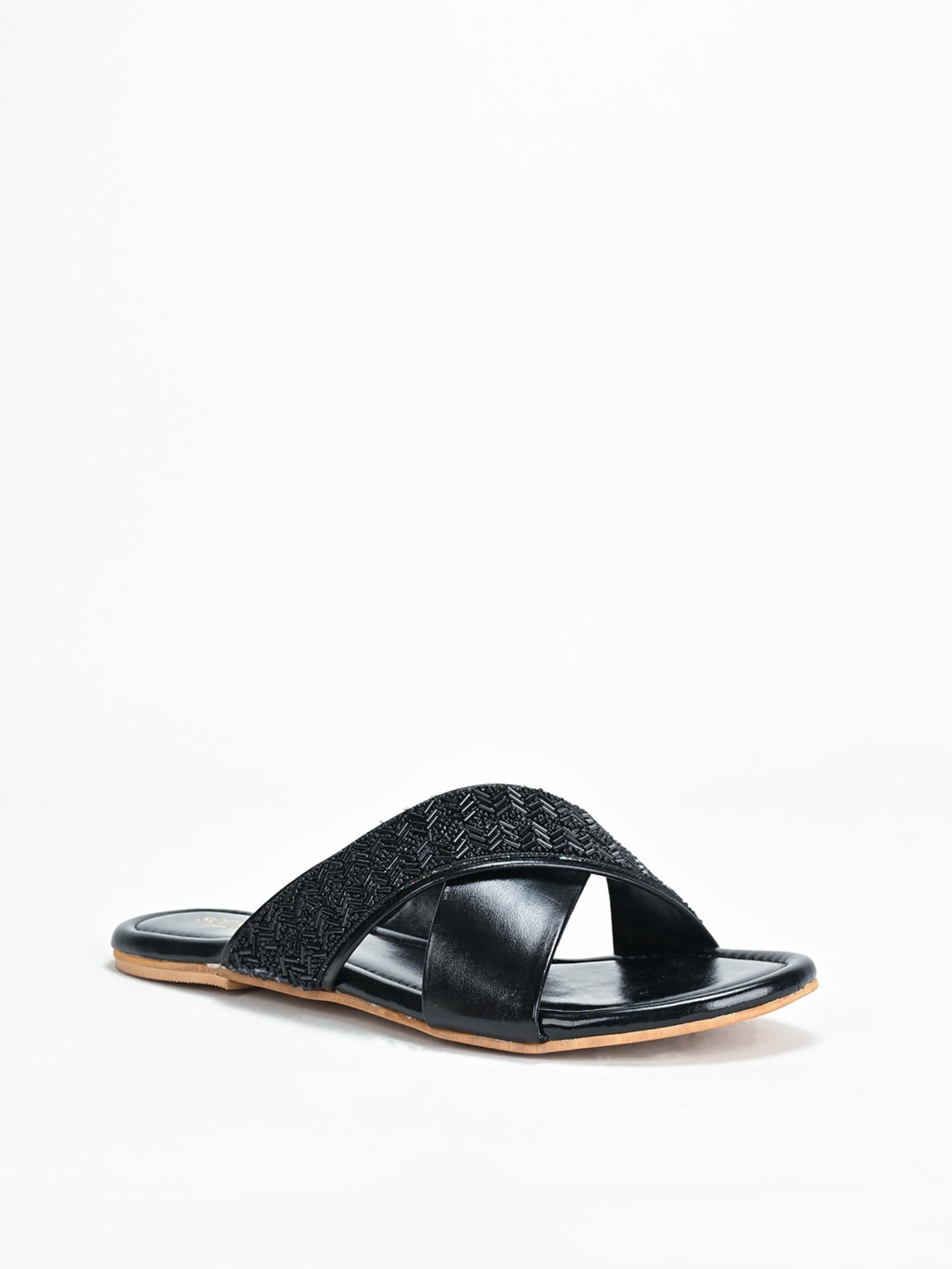 amara black cross strap flats