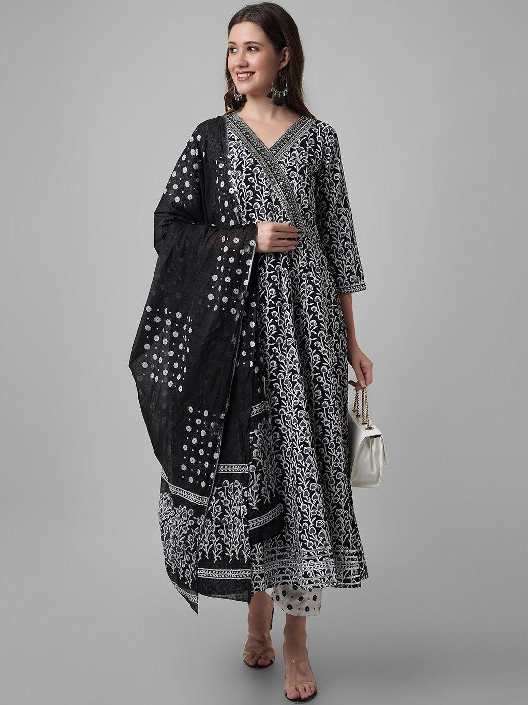amayra women ethnic motifs printed pure cotton a-line kurta with trousers & dupatta