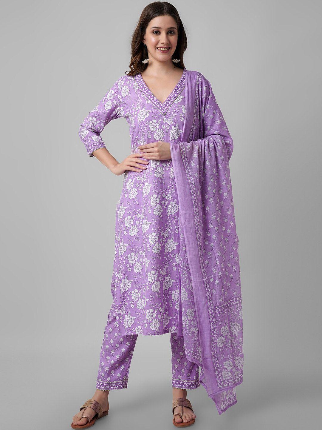 amayra women ethnic motifs printed pure cotton straight kurta with trousers & dupatta