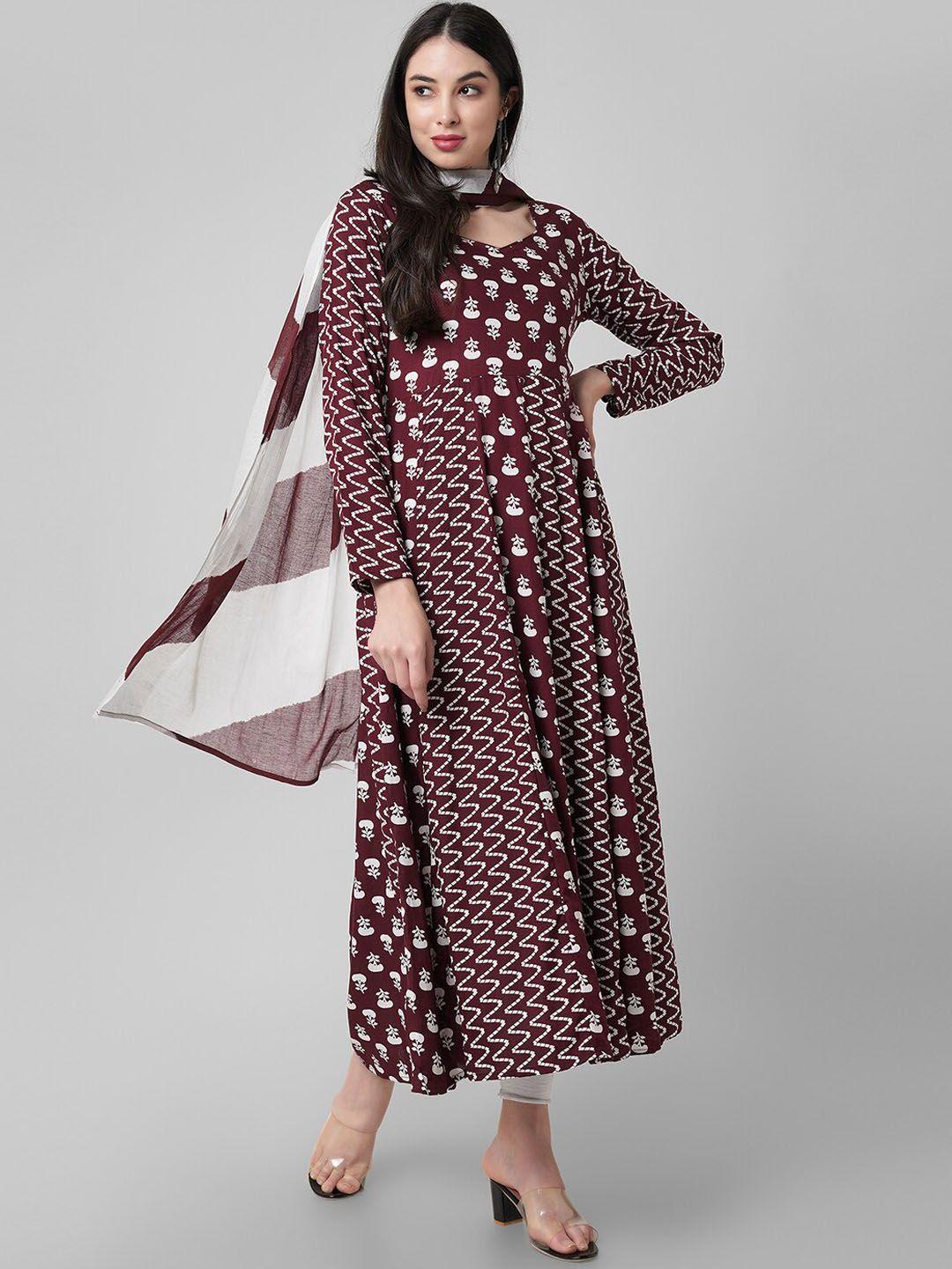 amayra floral printed flared straight kurta with dupatta