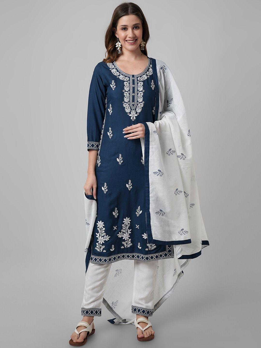 amayra women ethnic motif embroidered pure cotton kurta with trousers & dupatta