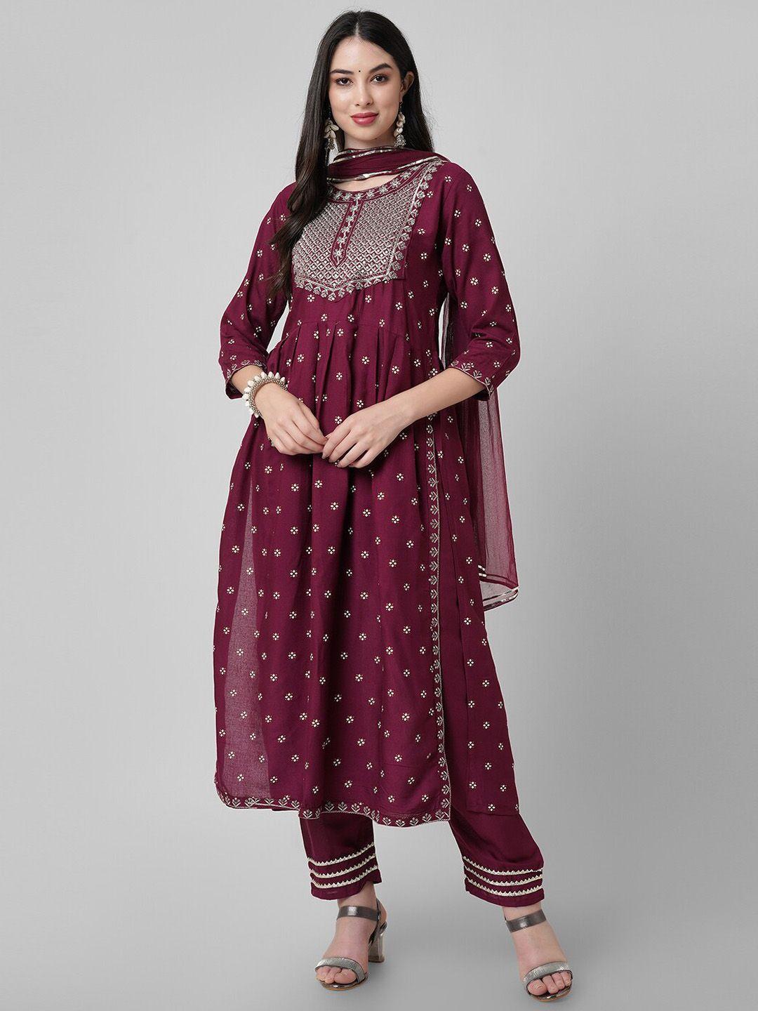 amayra women ethnic motifs embroidered thread work kurta with trousers & with dupatta