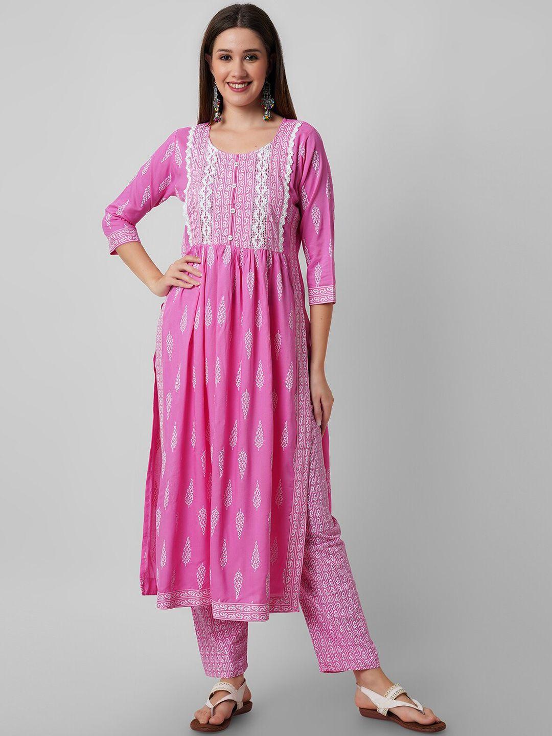 amayra women ethnic motifs printed a-line kurta with trousers