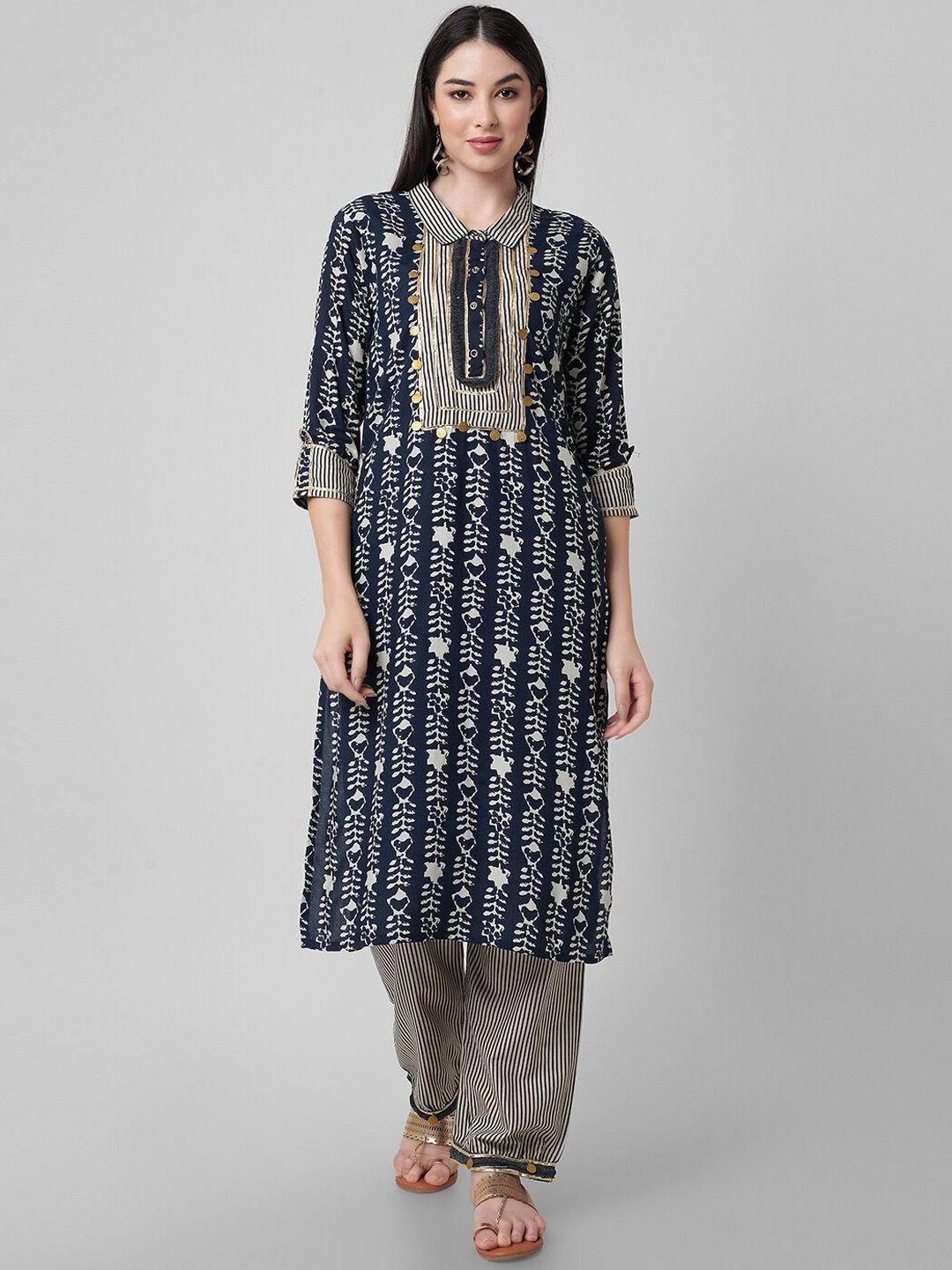 amayra women ethnic motifs printed gotta patti straight kurta with trousers