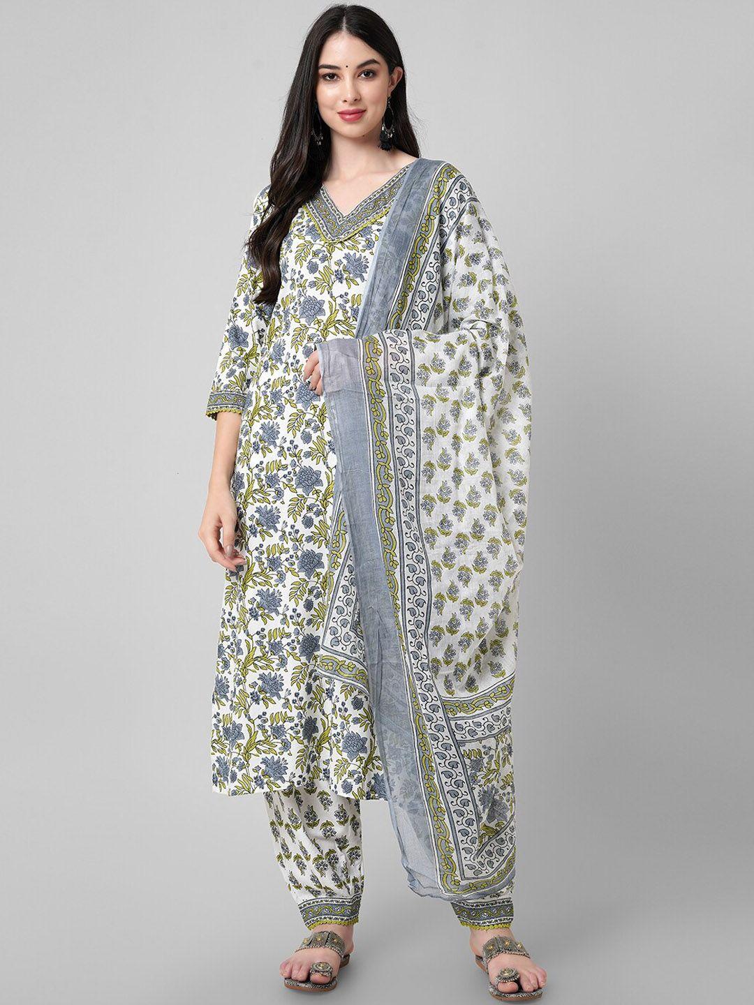 amayra women ethnic motifs printed pure cotton kurta with harem pants & with dupatta