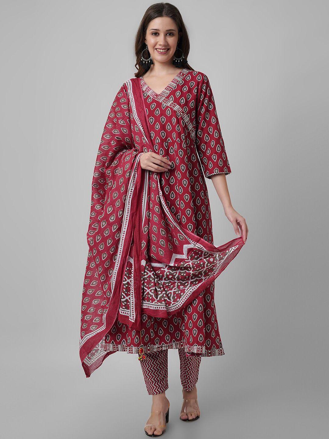 amayra women ethnic motifs printed regular kurta with trousers & dupatta