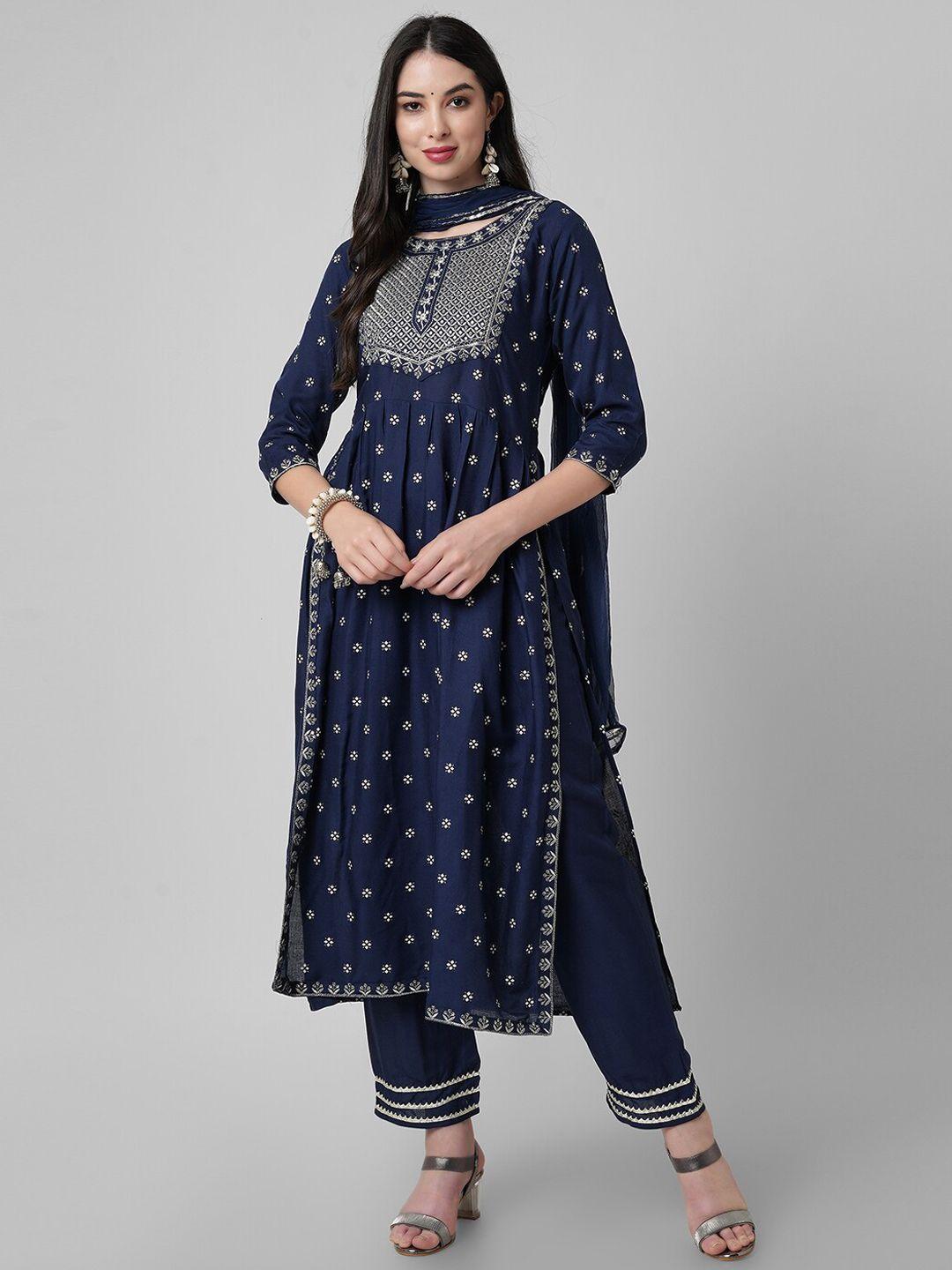 amayra women ethnic motifs printed regular kurta with trousers & with dupatta