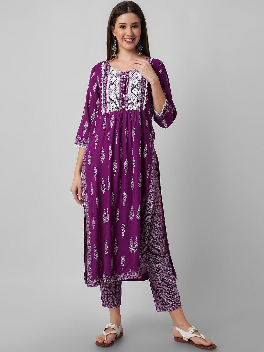 amayra women ethnic motifs printed regular thread work kurta with trousers