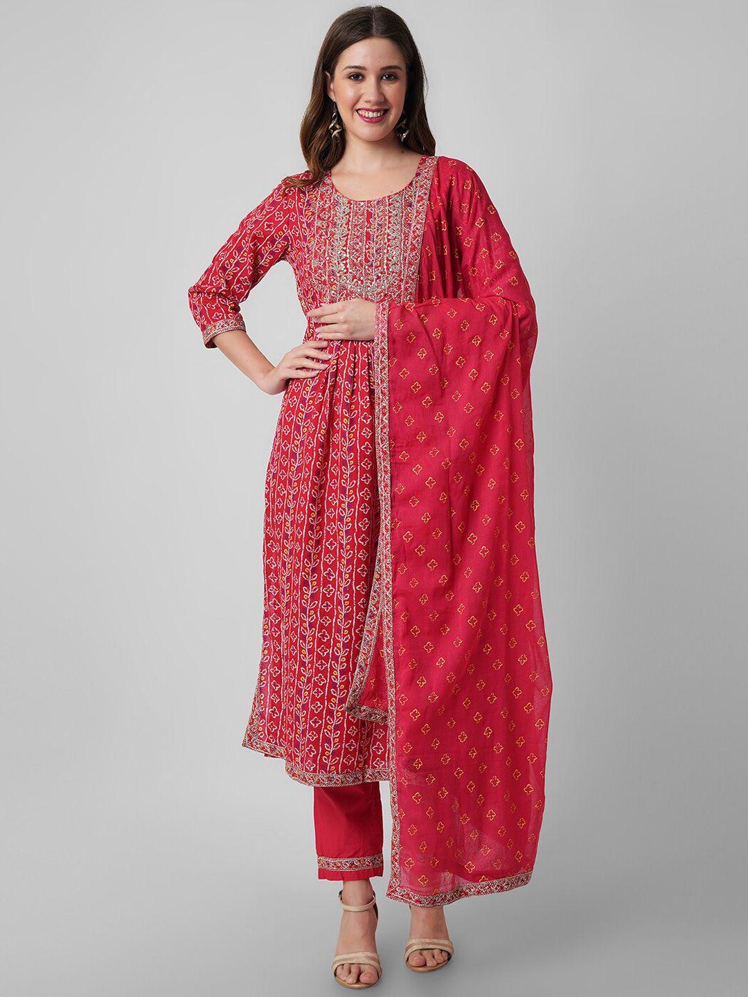 amayra women ethnic motifs printed sequinned pure cotton kurta with trousers & dupatta