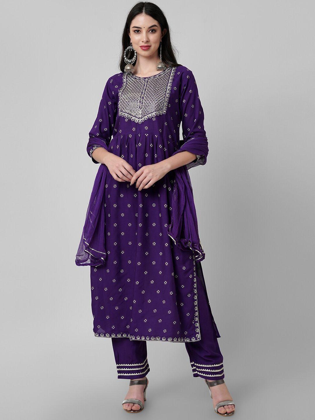 amayra women ethnic motifs printed thread work kurta with trousers & dupatta