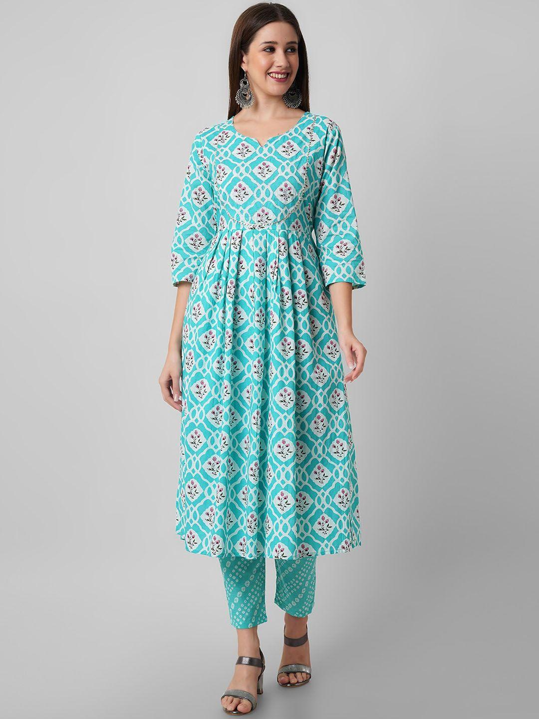 amayra women floral printed high slit pure cotton kurta with trousers
