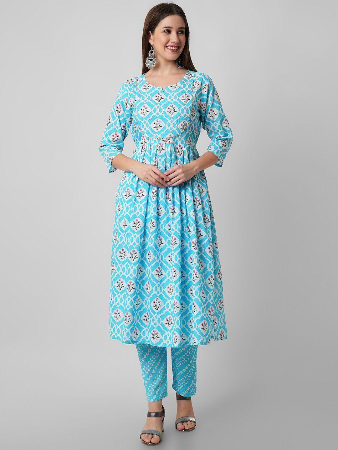 amayra women floral printed pure cotton straight kurta with trousers