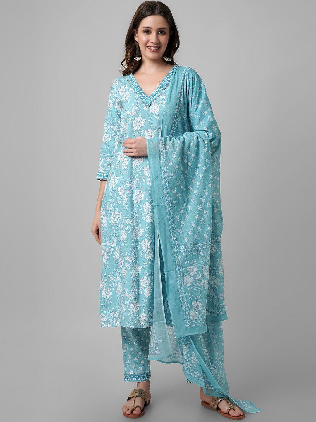 amayra women floral printed regular pure cotton kurta with trousers & dupatta