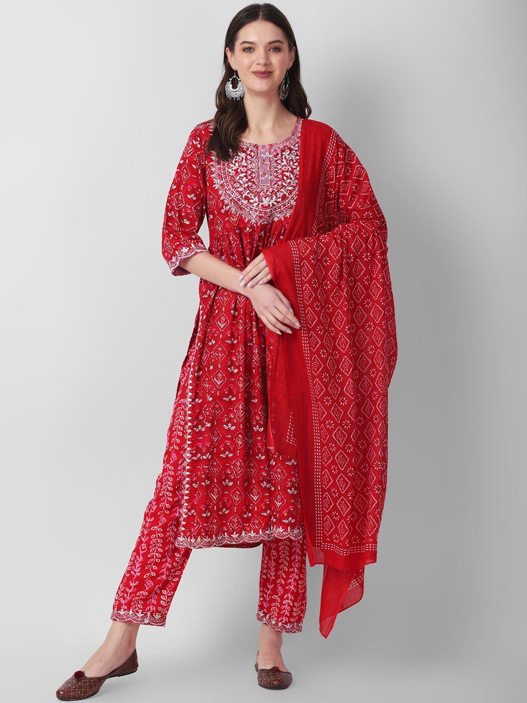 amayra women floral printed thread work kurta with trousers & dupatta