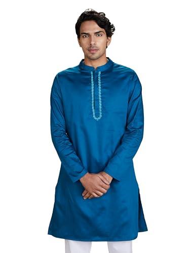 amazon brand - symbol cotton banded collar men's kurtas (symethlkur-6_navy_x-large)