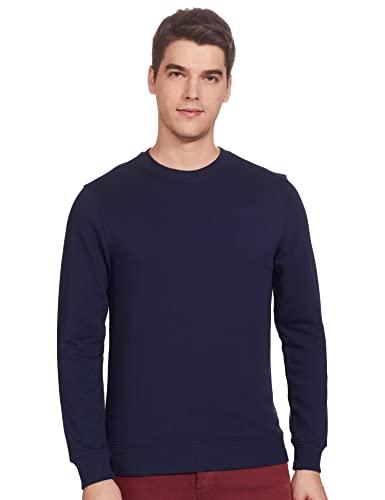 amazon brand - symbol men's cotton blend round neck sweatshirt (aw18mnssw01_iris navy_m_iris navy_m)