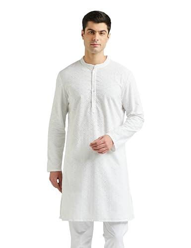 amazon brand - symbol men's cotton embroidered long kurta (sy-s24-mna-fkt-501_white_2xl)