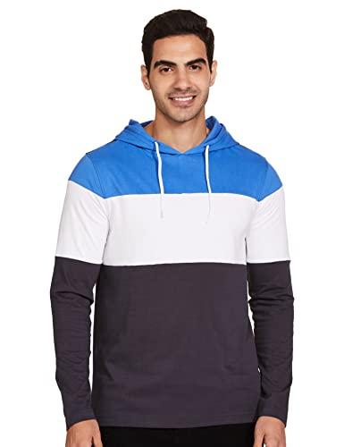 amazon brand - symbol men's cotton hooded neck regular fit hoodie (aw19tee17_c blue&white&iris navy_2xl), multicoloured