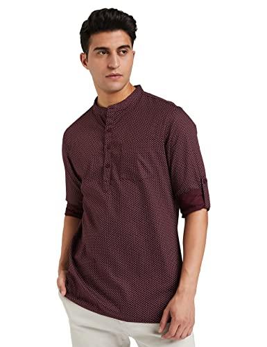 amazon brand - symbol men's cotton printed regular kurta (symethskur-8_maroon_large)