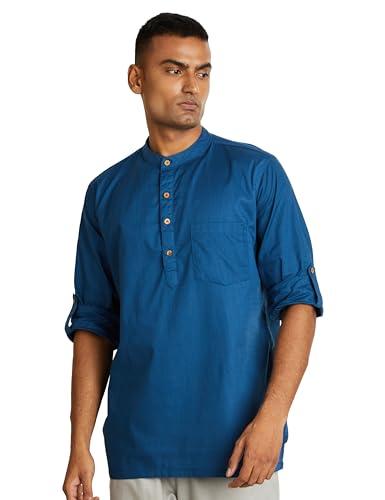 amazon brand - symbol men's cotton regular casual kurta (symethskur-2_sailor blue_xl)