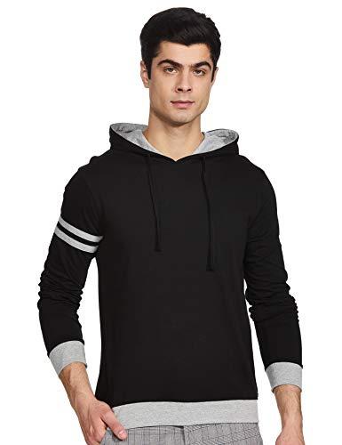 amazon brand - symbol men's cotton regular hooded neck t-shirt pullover (aw20symtee41_black_2xl)