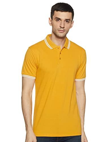 amazon brand - symbol men's cotton rich polo t shirt | classic collar tshirts | half sleeves | plain - regular fit (mineral yellow_xl)