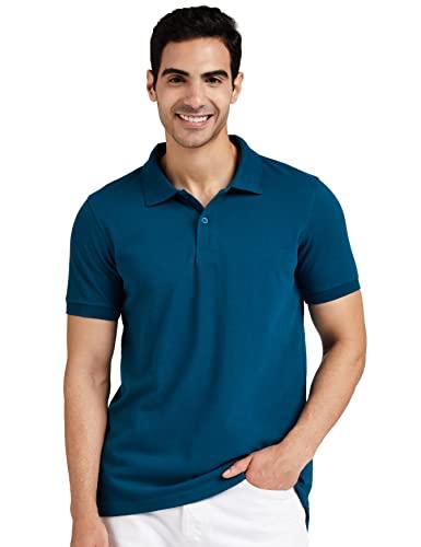 amazon brand - symbol men's cotton rich polo t shirt | collar tshirts | half sleeves | plain - regular fit (fog teal_l)