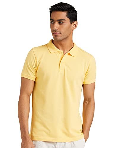 amazon brand - symbol men's cotton rich polo t shirt | collar tshirts | half sleeves | plain - regular fit (golden haze_xl)