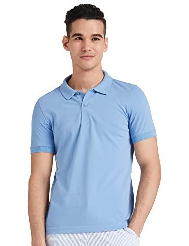 amazon brand - symbol men's cotton rich polo t shirt | collar tshirts | half sleeves | plain - regular fit (sky blue_m)