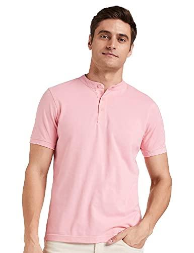 amazon brand - symbol men's cotton rich polo t shirt | mandarin collar tshirts | half sleeves | plain - regular fit (pink_l)