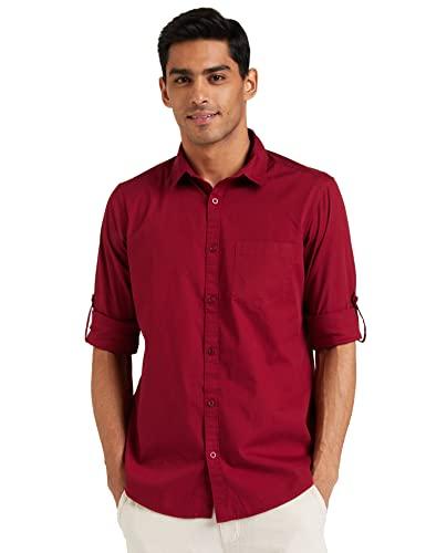 amazon brand - symbol men's cotton shirt | casual | plain | full sleeve | summer - regular fit (available in plus size) (maroon_l)