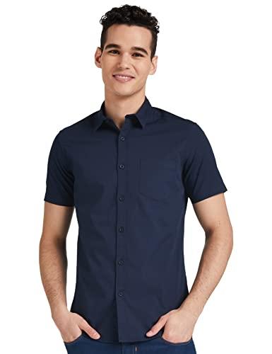 amazon brand - symbol men's cotton shirt | casual | plain | half sleeve - regular fit (available in plus size) (navy_3xl)