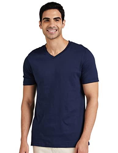 amazon brand - symbol men's cotton solid v-neck regular fit t-shirt (available in plus size) iris navy xl