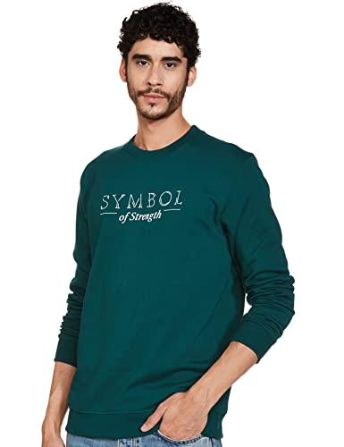 amazon brand - symbol men's regular cotton blend crew neck sweatshirt (sy-a22-sw-02_deep teal_m_deep teal_m)