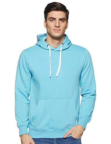amazon brand - symbol men's regular cotton blend neck hooded sweatshirt (aw18mnssw02_diesel blue_l)