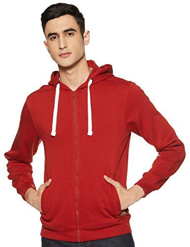 amazon brand - symbol men's regular cottonblend hooded neck hoodie (aw18mnssw04_bosa nova_m_bossa nova_red_m)