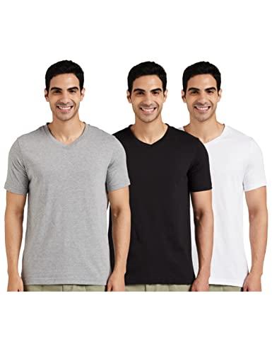 amazon brand - symbol men's solid cotton t shirt | plain | v neck | half sleeve - regular fit | combo pack of 3 (available in plus size) (multicolour_l )