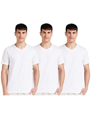 amazon brand - symbol men's solid cotton t shirt | plain | v neck | half sleeve - regular fit | combo pack of 3 (available in plus size) (white, white, white_m )