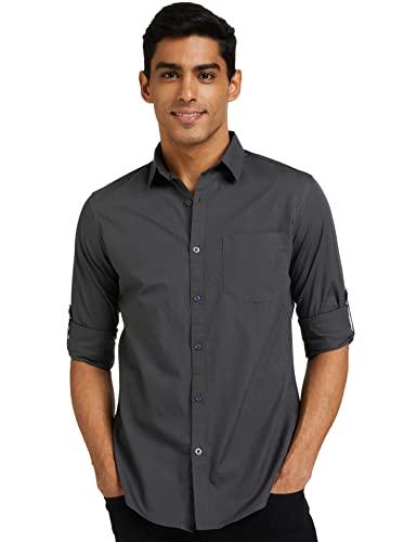 amazon brand - symbol men's solid regular casual shirt (az-sy-rr-12a-05_grey xxx-large)