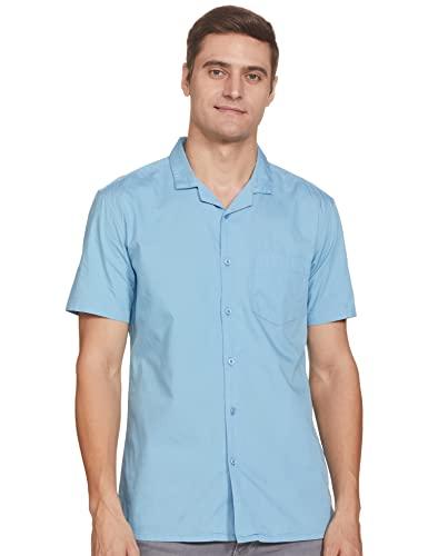 amazon brand - symbol men's solid regular shirt (sy-s22-cs-01_blue-resort s)