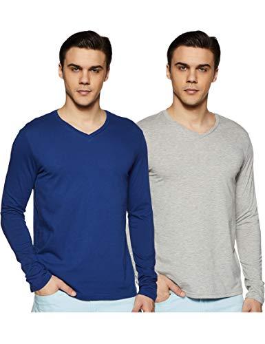 amazon brand - symbol men's solid regular t-shirt (ss19tsfsvnpo2-1_midgrey&foxblue_2xl)