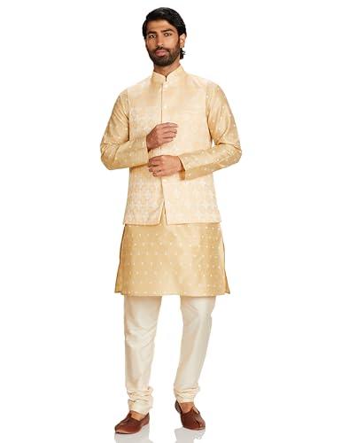 amazon brand - symbol polyester men's kurta bundi churidar set_sy-a23-mna-bfkc-116_beige_3xl