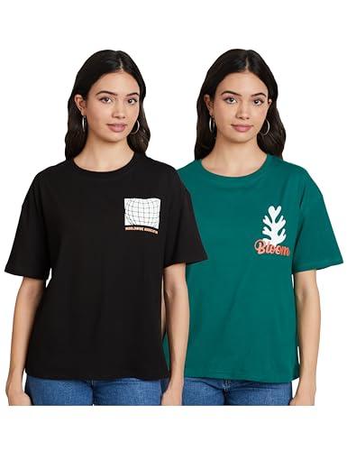 amazon brand - symbol women's oversized fit t-shirt (aw23-sym-wte-102_black-green l)