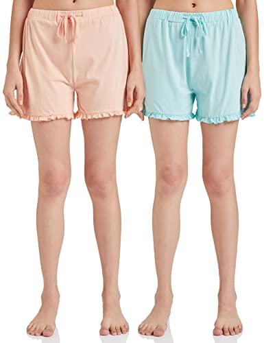 amazon brand - symbol women's shorts (ss19utsbt02-gp-02_peach & blue_xl)