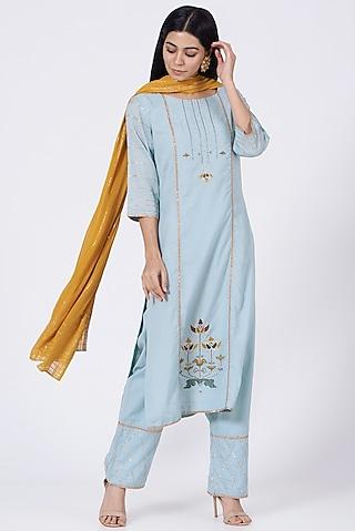 ambar blue sequins embroidered kurta set